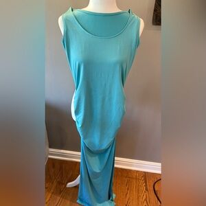 Women's Seafoam Boutique Ruched Silk Dress Resort Wear Vacation